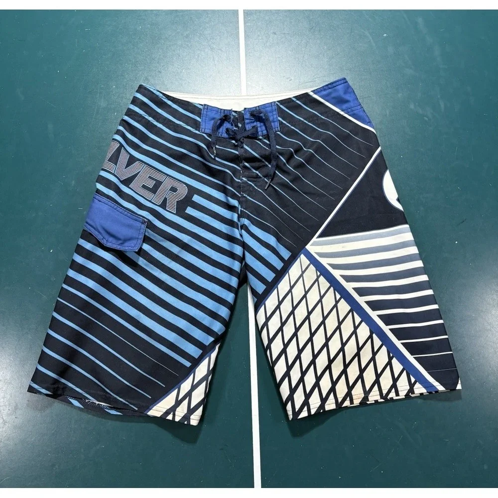 Vintage Quiksilver Board‎ Shorts Men's 30 blue Striped Spellout Surf Y2K RARE